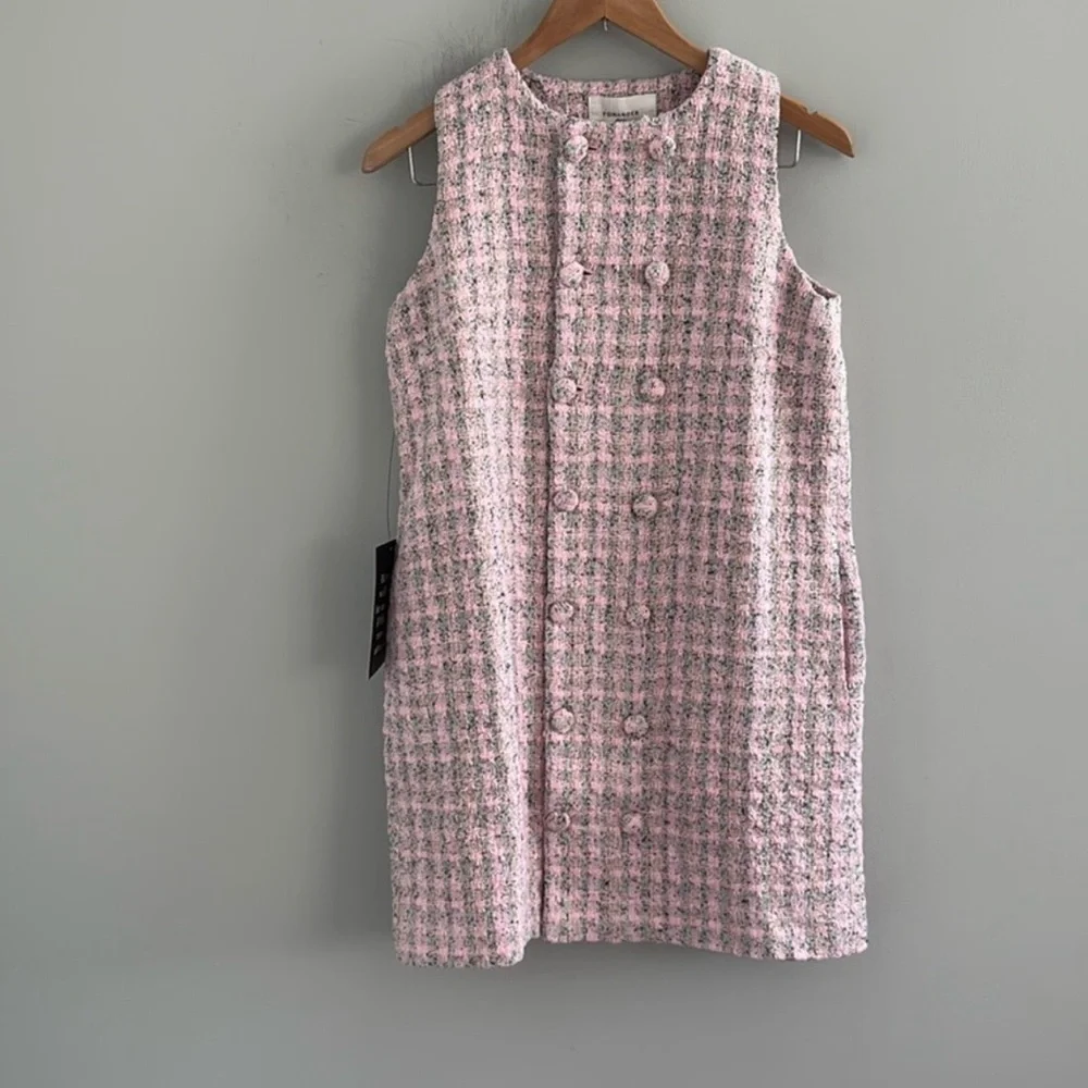 Pomander Place Pastel Pink Tweed Shift Mini Dress - Picture 3 of 3